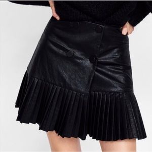 Zara Double Breasted Pleated Leather Skirt